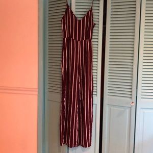 Forever 21 burgundy striped jumpsuit
